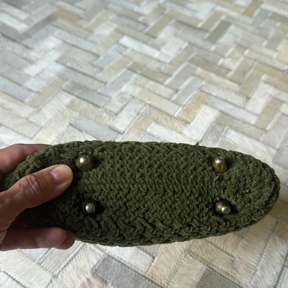 Vintage Contessa velvety chenille woven lined bag w/ wooden handle from Japan - Picture 6 of 9